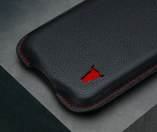 Black (with Red Stitching) Leather Pouch Case for iPhone Pro Models