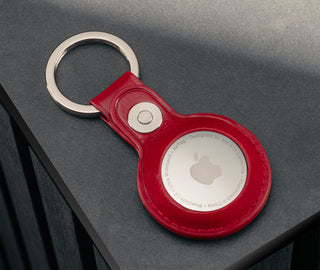 Red Leather Apple AirTag Holder Keyring with Apple AirTag