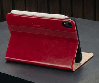 Stand functionality of the Red Leather Case for iPad Mini 6th Generation (2021)