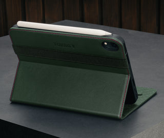 Stand functionality of the Green with Red BlueLeather Case for iPad mini 6 (2021)