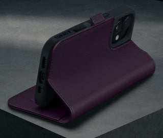 Stand function on the Purple Leather Case for iPhone 16