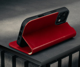 Stand function of the Red Leather Case for iPhone 17