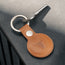 Tan Leather Apple AirTag Holder Keyring attached to key