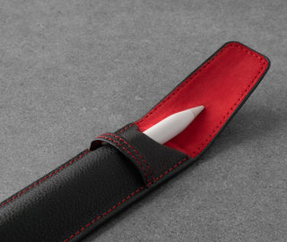 Apple Pencil inside the Black with Red Stitching Leather Apple Pencil Case / Sleeve