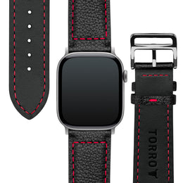 Black with Red stitching Leather Apple Watch Strap