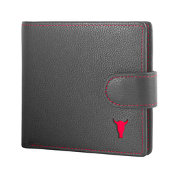 Black with Red Detail Leather Wallet with Coin Pocket