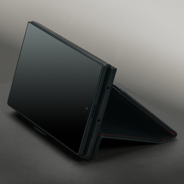 Integrated stand function on the Black with Red Stitching Leather Case for Samsung Galaxy Z Fold8