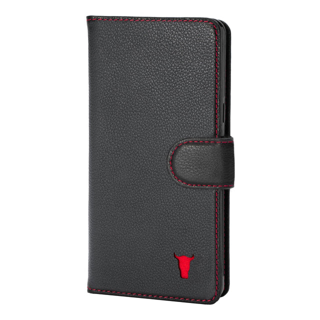 Black with Red Stitching Leather Folio Case for Google Pixel 7 Pro