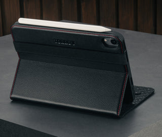 Stand function of the Black Leather (with Red Stitching) Case for iPad mini 6 (2021)