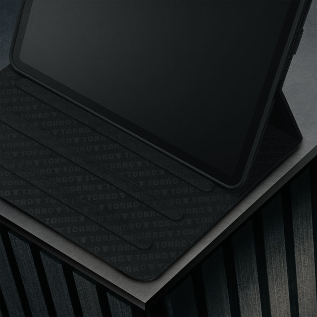 Multiple viewing angles of the Black Leather Case for Apple iPad Pro 11