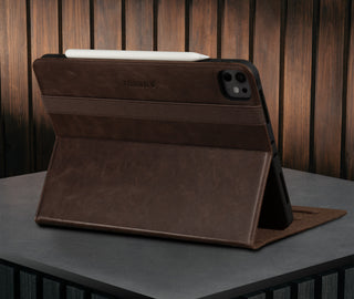 Built-in viewing stand of the Dark Brown Leather Case for Apple iPad Pro 11" (2024)