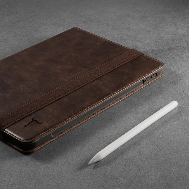 Indented groove on the inner frame of the Dark Brown Leather Case for iPad Pro 11-inch allowing to Apple Pencil to magnetically attached and charge