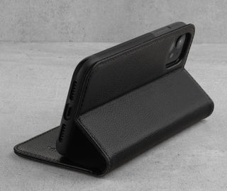 Stand function of the Black Leather Stand Case for iPhone 11