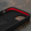 Geometric microfibre lined frame with advanced GEO-AS-3 protection of the Black with Red Detail Leather Bumper Case for iPhone 15 Plus