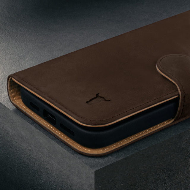 Dark Brown Nubuck Leather Case (with detachable cover) for iPhone 15 Pro