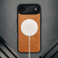 MagSafe charger attached to the Dark Brown Leather Detachable Case for iPhone 17 Air