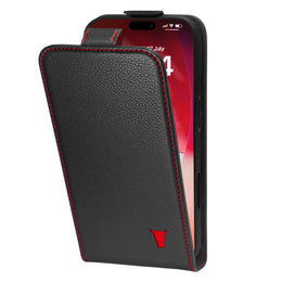 Black with Red Stitching Leather Flip Case for iPhone 17 Pro