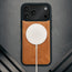 MagSafe charger attached to the Black Leather Detachable Case for iPhone 17 Pro Max