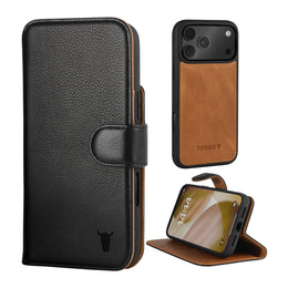 Black Leather Detachable Case for iPhone 17 Pro Max