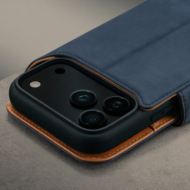Camera cutout on the Nubuck Blue Detachable Case for iPhone 17 Pro Max