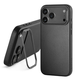 Black Leather Bumper Case (with Camera Stand) for iPhone 18 / 17 Pro Max