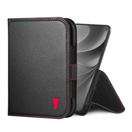 Black with Red detail Leather Wallet Case for the iPhone Ultra