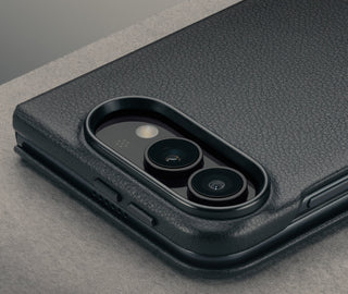 Camera cutout on the Black with Red detail Slim Leatther Folio for iPhone Ultra