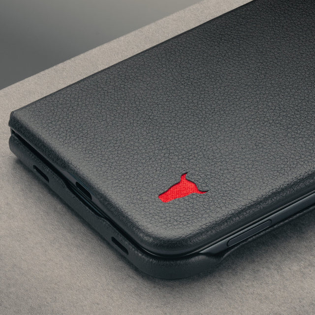 Black with Red detail Slim Leather Folio for iPhone Ultra