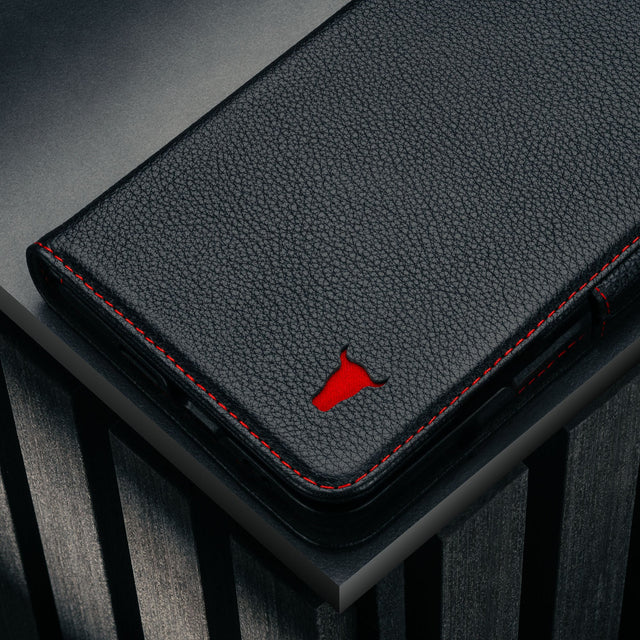 Black with Red Detail Leather Case for Google Pixel 10 Pro Fold