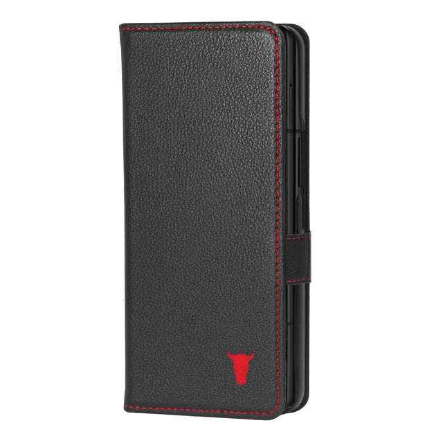 Black with Red Detail Leather Wallet Case for Galaxy Z Fold5