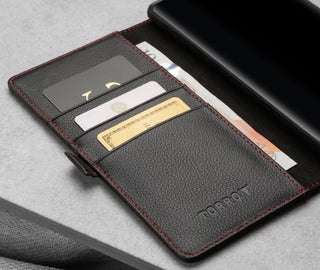 Internal credit card slots in the Black Leather (with Red Stitching) Case for Samsung Galaxy S22 Ultra