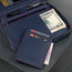 Removable card holder included with the Navy Blue Leather with Red Stitching Solo Travel Wallet