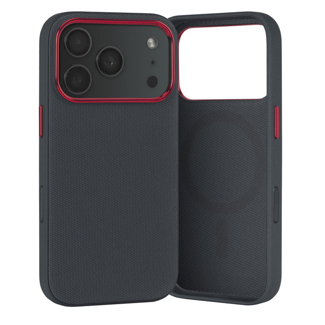 Black with Red Detail Woven Texture Bumper Case for iPhone 17 Pro