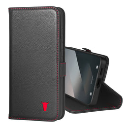 Funda cartera TORRO de cuero negro con detalles rojos